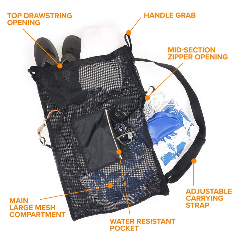 Fitdom Large Mesh Swim Drawstring Sling Bag. Best for Swimming, Gym & Beach - Image 4